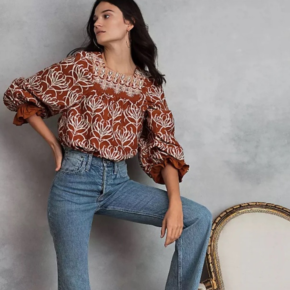 Happy X Nature | Kate Hudson Misty Printed Cotton Blouse Top Size Small
